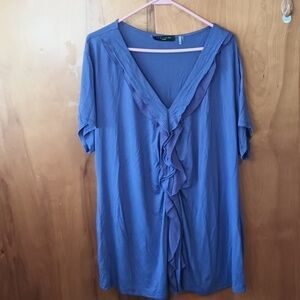 (g1-9) Grape Purple Deep Wide V Neck Y Ruffle Short Sleeve Tee 3X Tahari